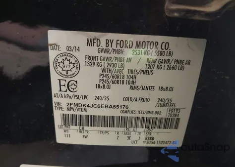 2014 Ford Edge Sel from USA, damaged, VIN 2FMDK4JC6EBA55176